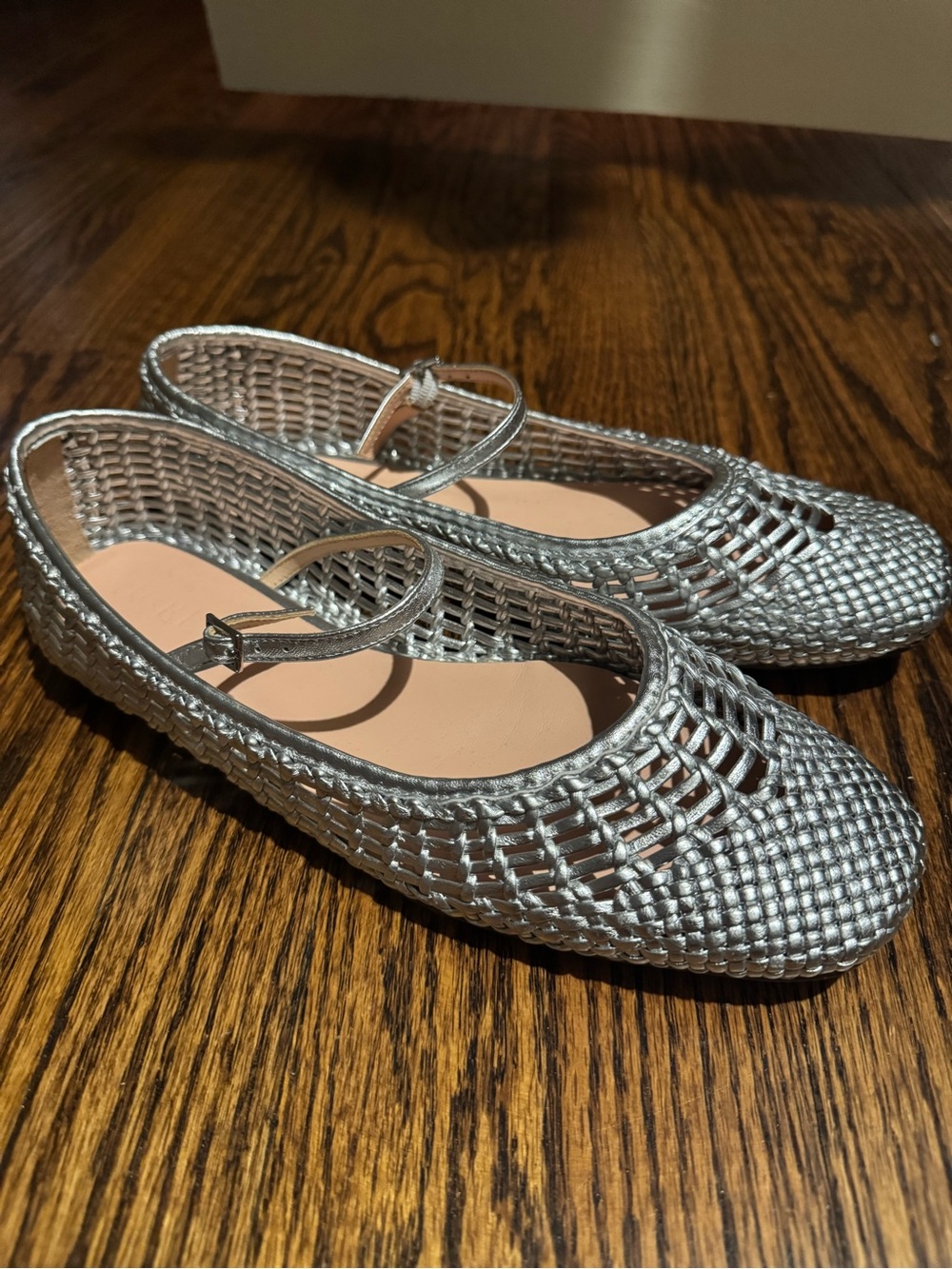 J. Crew Silver Woven Mary Jane Flats